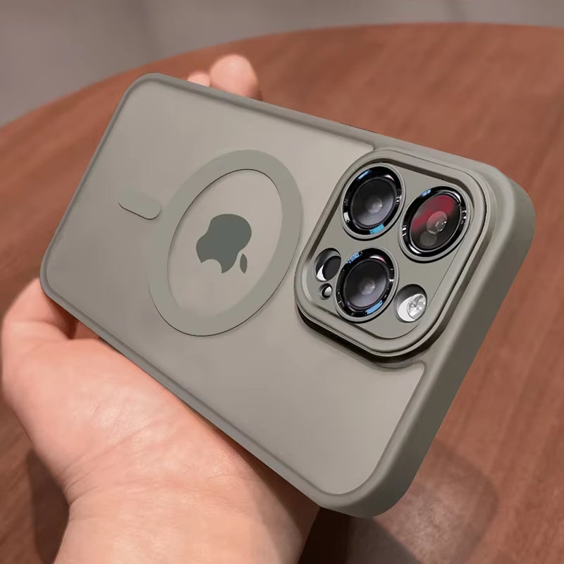 Magnetic Luxury Lens Protector Matte Translucent Case for Iphone 17 16 15 14 13 12 11 Pro Max for Magsafe Wireless Charger Cover